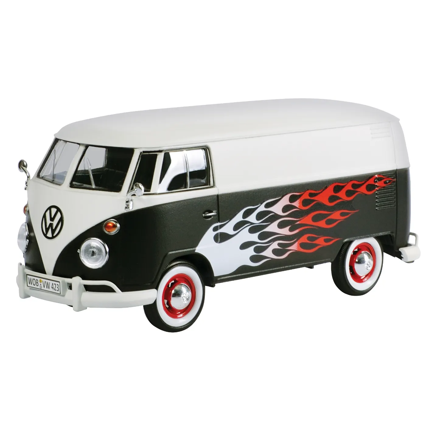 Läs mer om Volkswagen T1 - Svart / Vit med flames - Motormax - 1:24