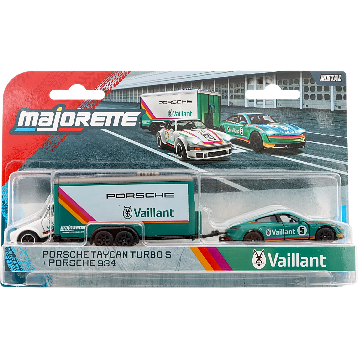 Porsche Taycan Turbo S + 934 - Vaillant - Race Trailer - Majorette