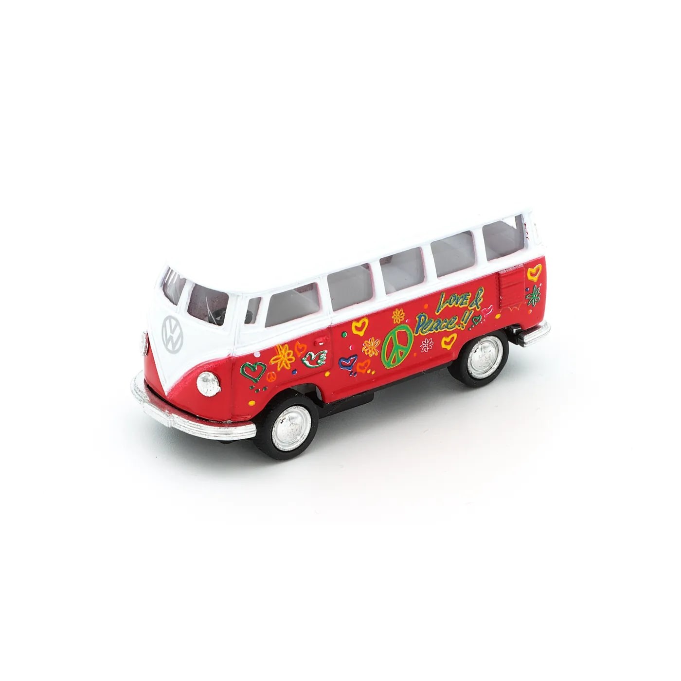 1962 VW Buss – Flower Power – Röd – Kinsmart 7 cm