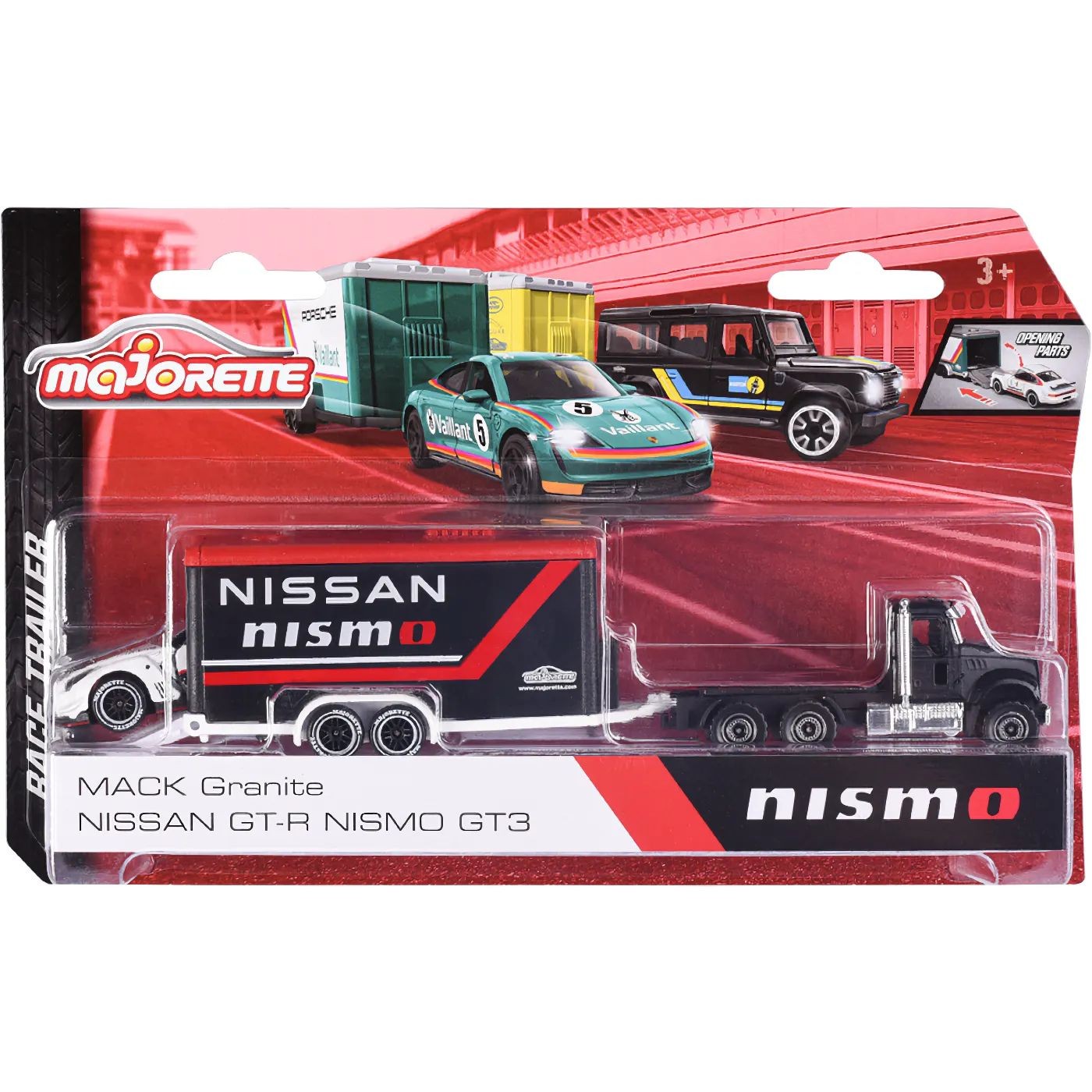 Mack Granite + Nissan GTR Nismo GT3 – Race Trailer Majorette