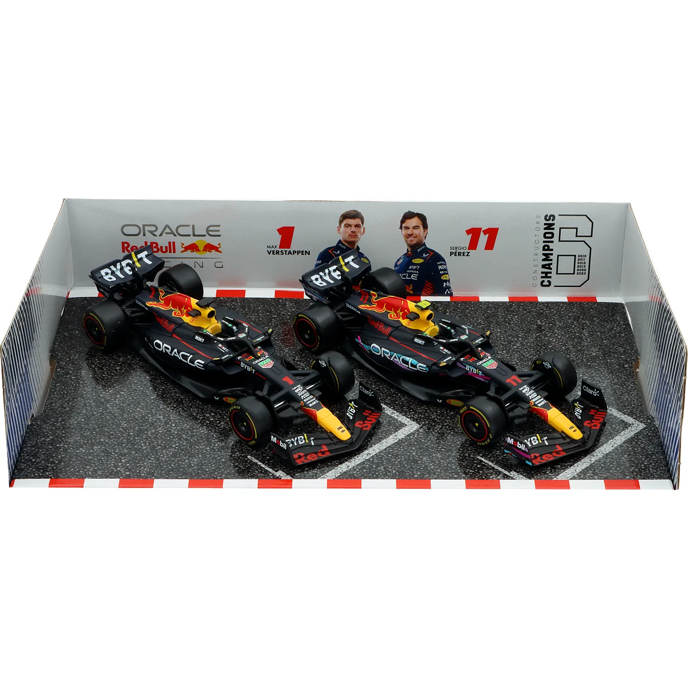 Läs mer om Red Bull RB19 - 2-pack - Verstappen + Perez - Bburago - 1:43